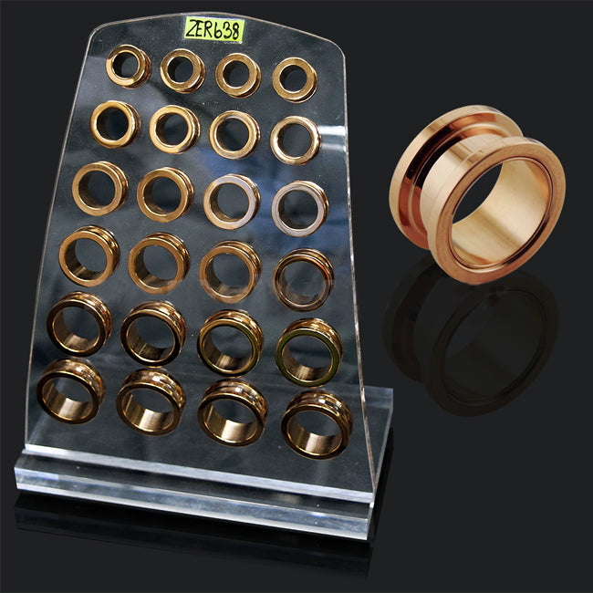 External Screw Fit Rose Gold Platted Ear Flesh Tunnel in Tray