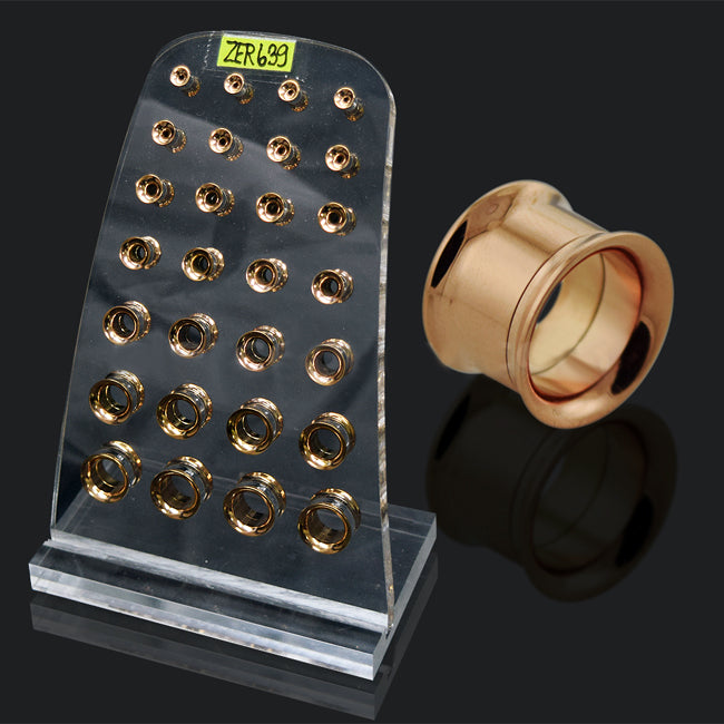 Rose Gold Platted Internal Screw Fit Ear Flesh Tunnel in Tray
