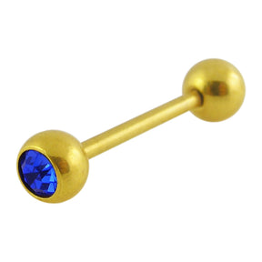 Gold Anodized Jeweled Barbell in a Display