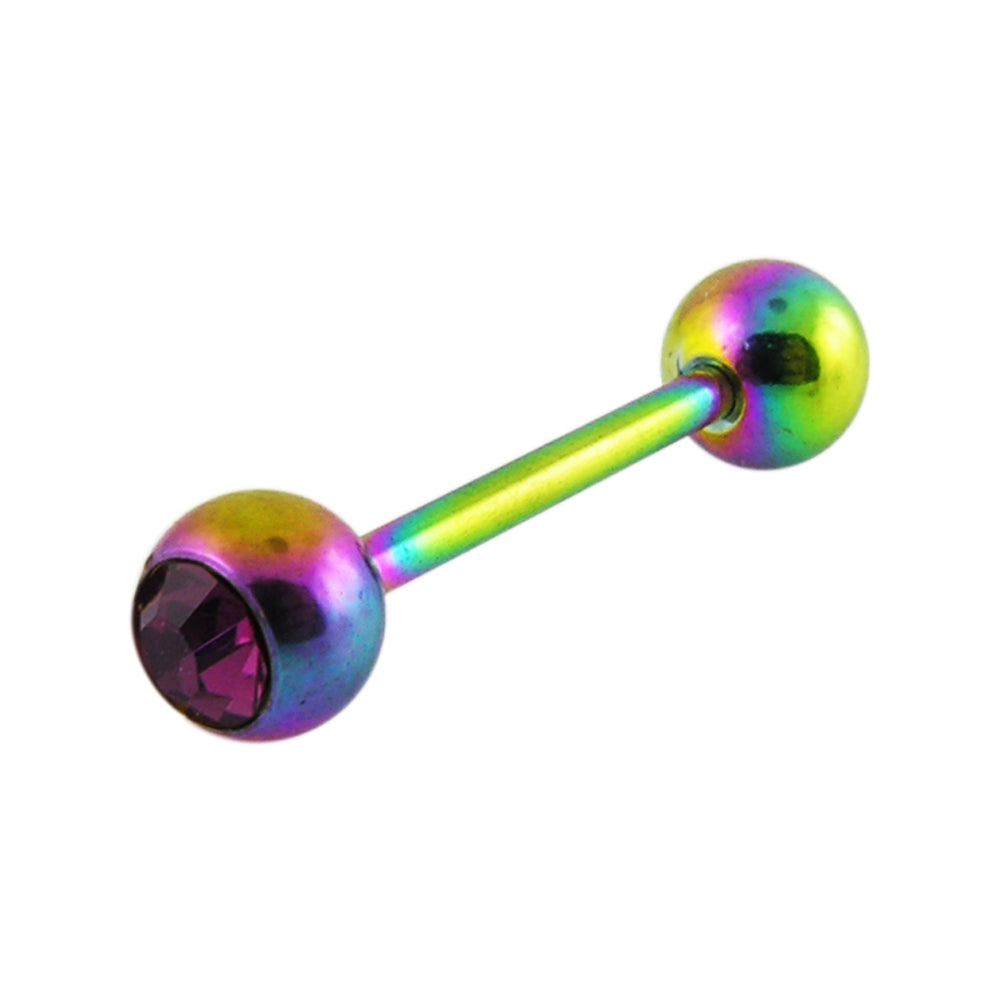 Rainbow Anodized Jeweled Barbell in a Display