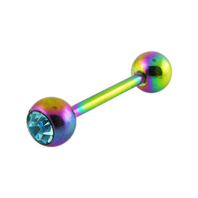 Rainbow Anodized Jeweled Barbell in a Display