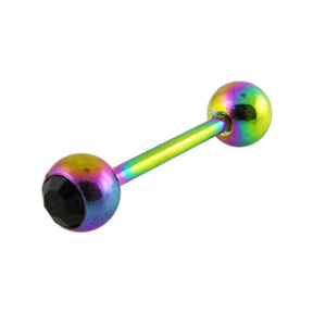 Rainbow Anodized Jeweled Barbell in a Display