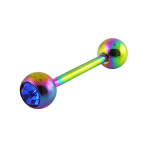 Rainbow Anodized Jeweled Barbell in a Display