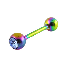 Rainbow Anodized Jeweled Barbell in a Display