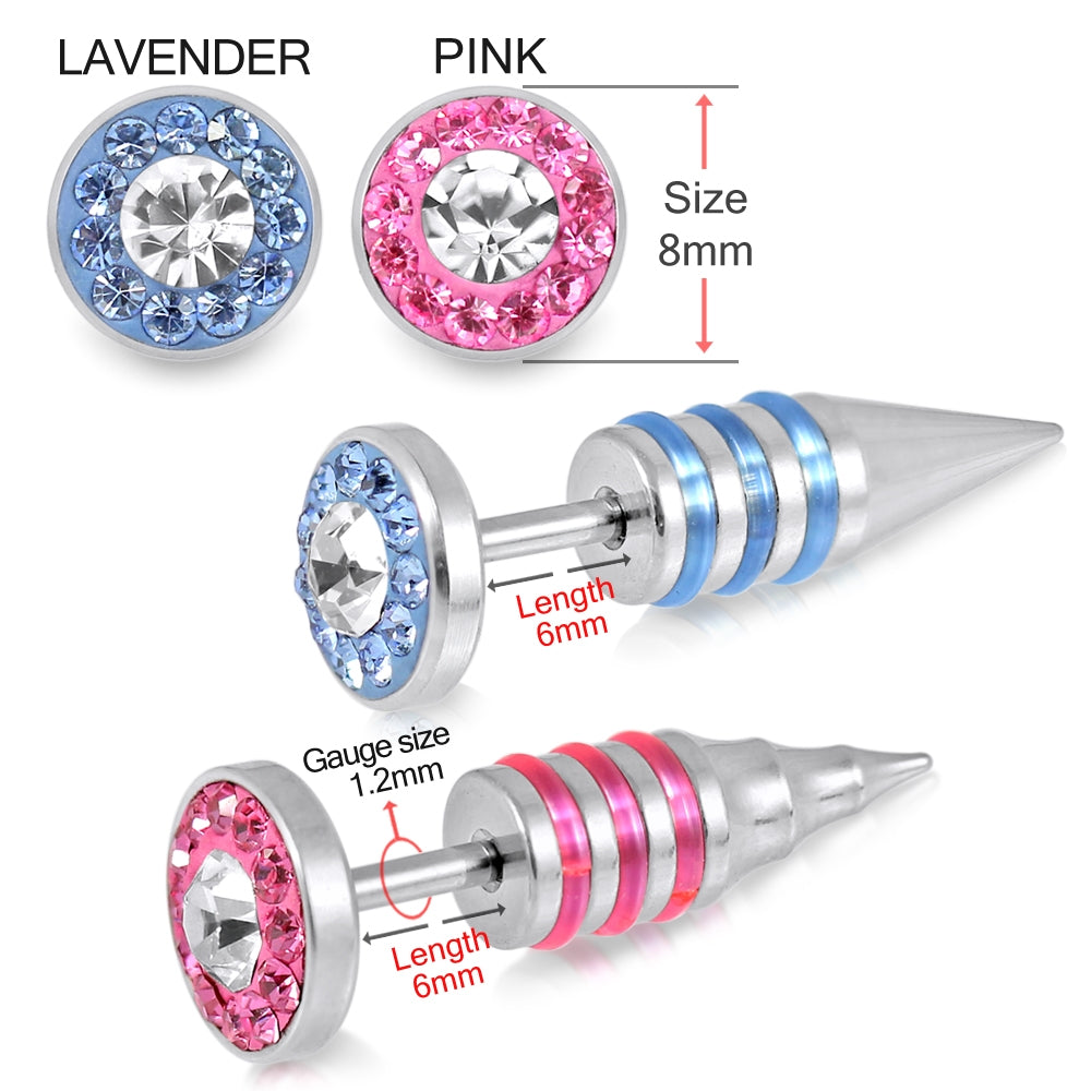 316L Surgical Steel Spike Jeweled Fake Ear Plug  Pink
