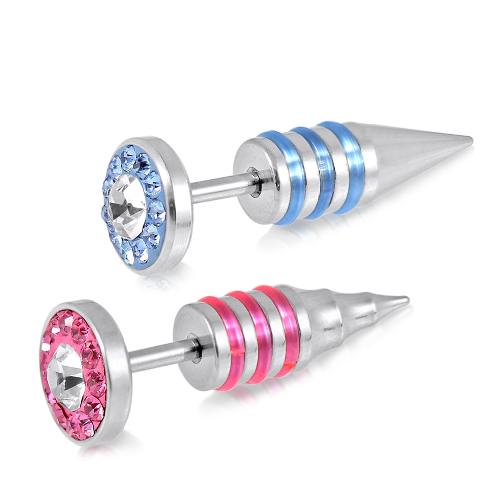 316L Surgical Steel Spike Jeweled Fake Ear Plug  Pink