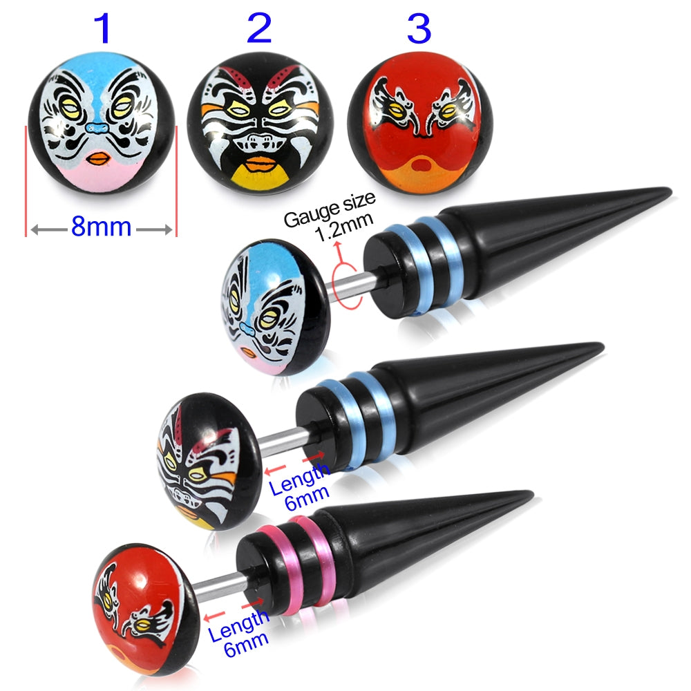 316L Surgical Steel Black Anodized Tribal Logo Spike Fake Ear Plug