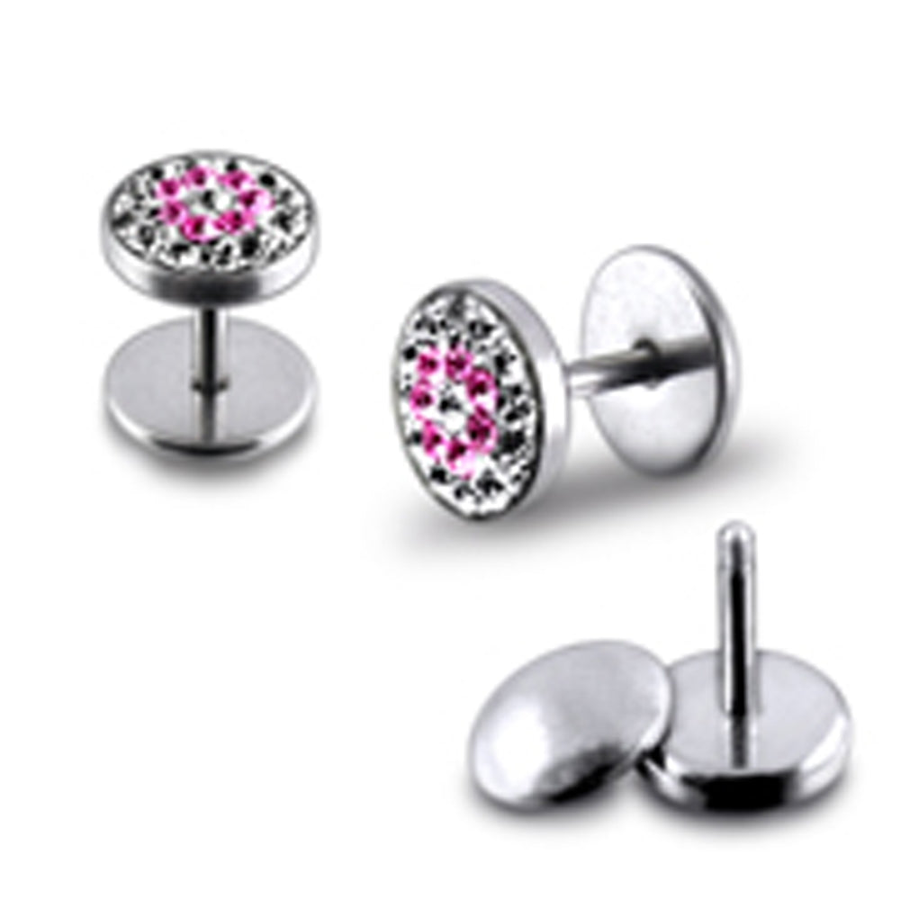 Pink And White Crystal Stone Steddued Ear Plug