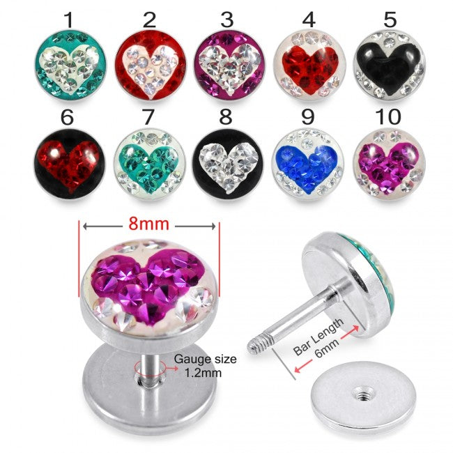 Heart Crystal Logo with Epoxy Cover SS Ear Stud Earring