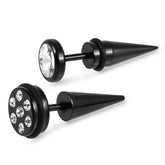 316L Surgical Steel Black Anodized Spike Disc Jeweled Fake Ear Plug