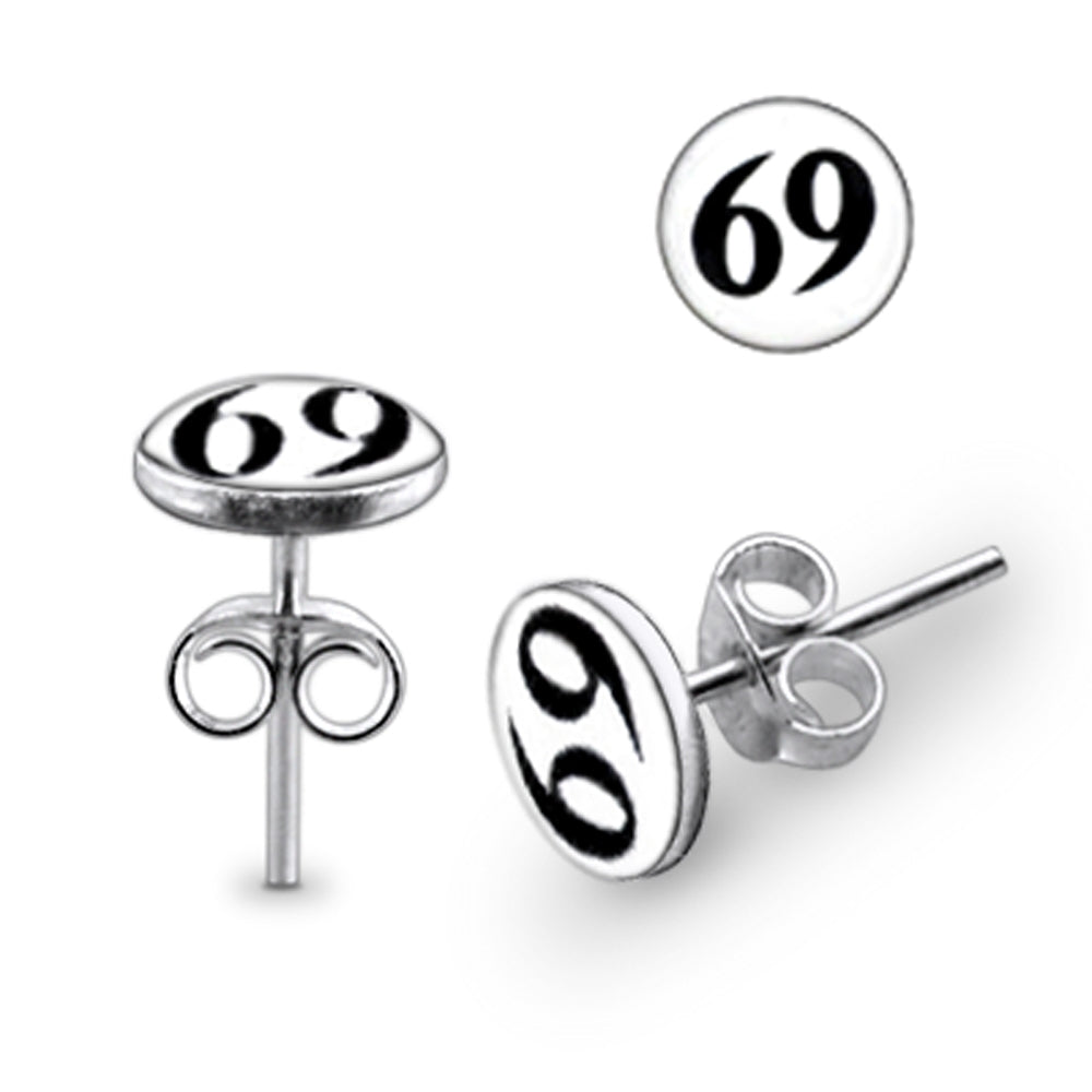 925 Sterling Silver 69 Logo Silver Earring