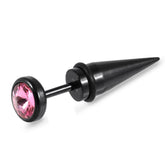 316L Surgical Steel Black Anodized Spike Jeweled Fake Ear Plug  Pink