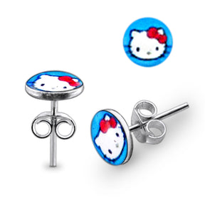 Hello Kitty Logo Silver Ear Stud