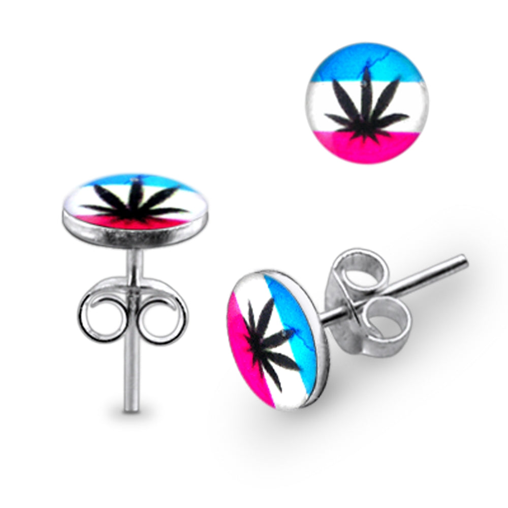 Marijuana Logo Sterling Silver Earring