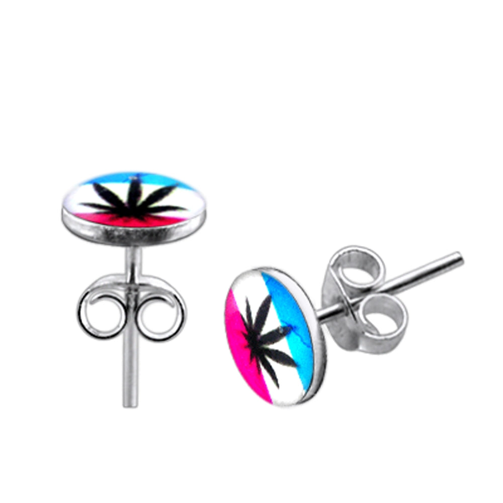 Marijuana Logo Sterling Silver Earring