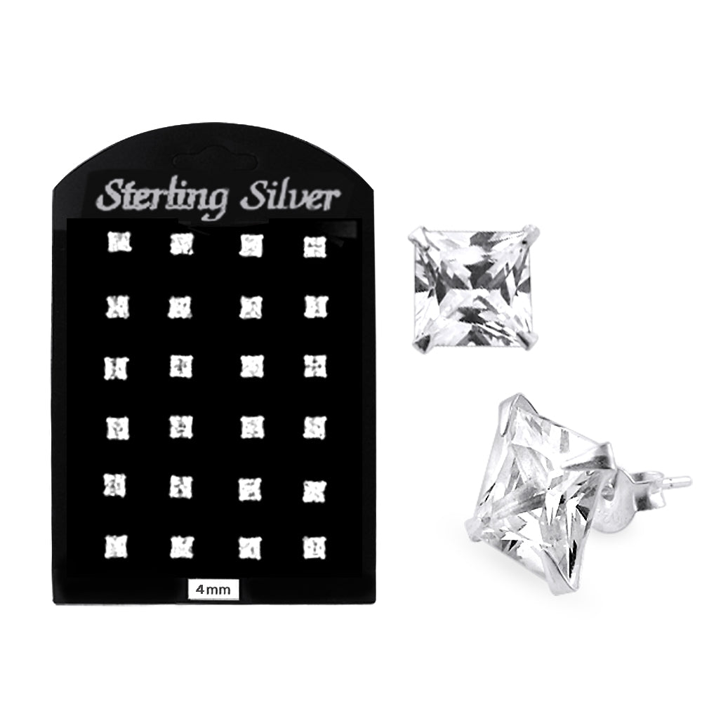 4MM CZ Square Ear Stud in 12 pair Tray