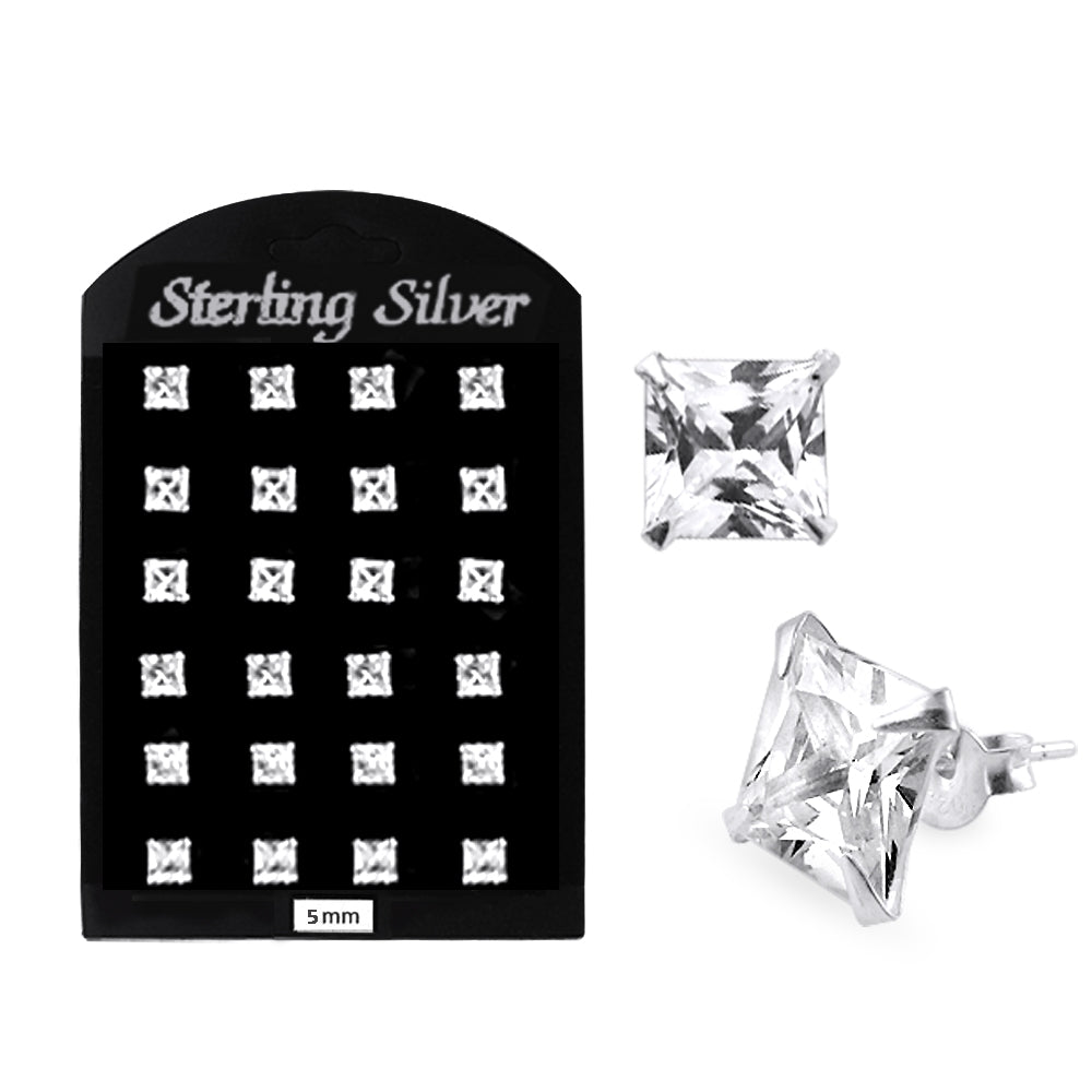 5MM CZ Square Ear Stud in 12 pair Tray