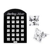 7MM CZ Square Ear Stud in 12 pair Tray