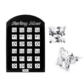 8MM CZ Square Ear Stud in 12 pair Tray