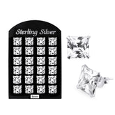 9MM CZ Square Ear Stud in 12 pair Tray