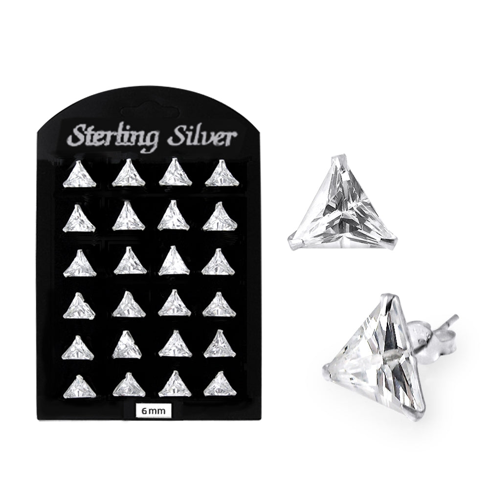 6MM CZ Triangle Ear Stud in 12 pair Tray