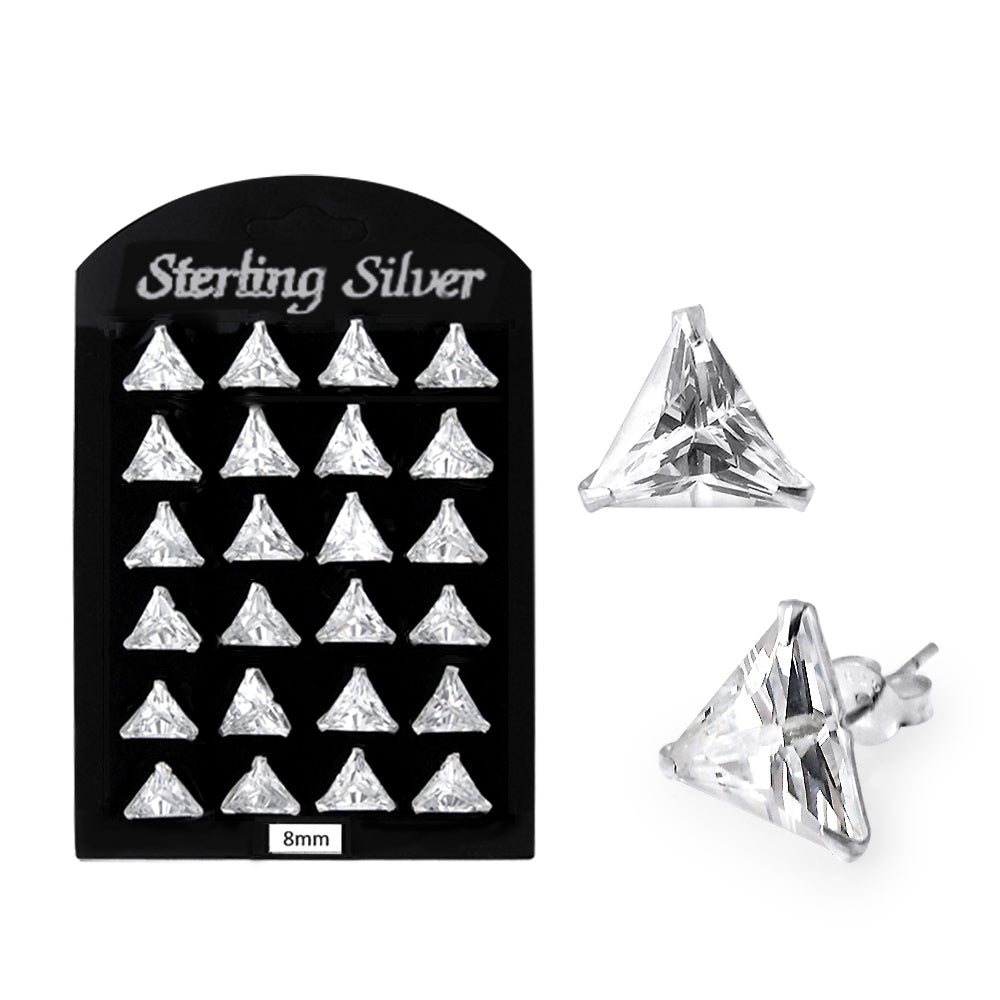 8MM CZ Triangle Ear Stud in 12 pair Tray