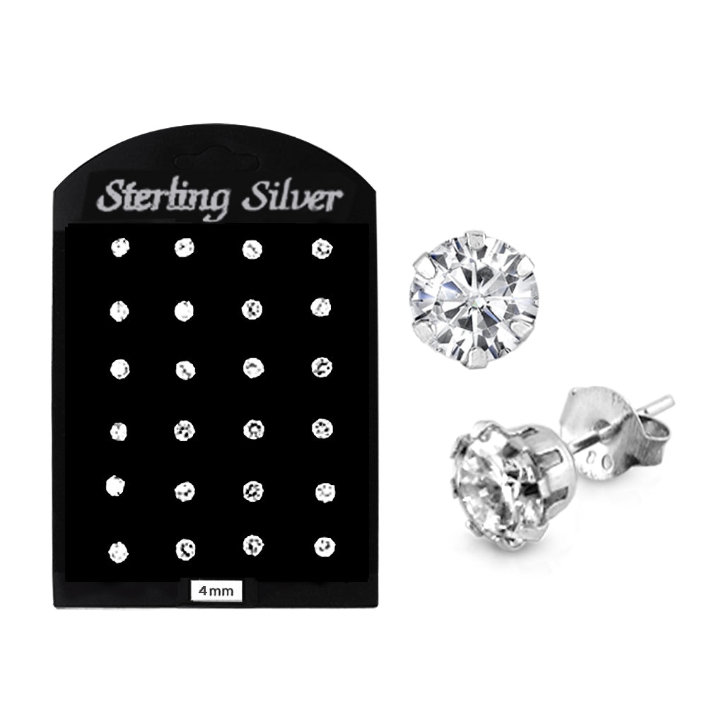 4MM CZ Round Ear Stud in 12 pair Tray