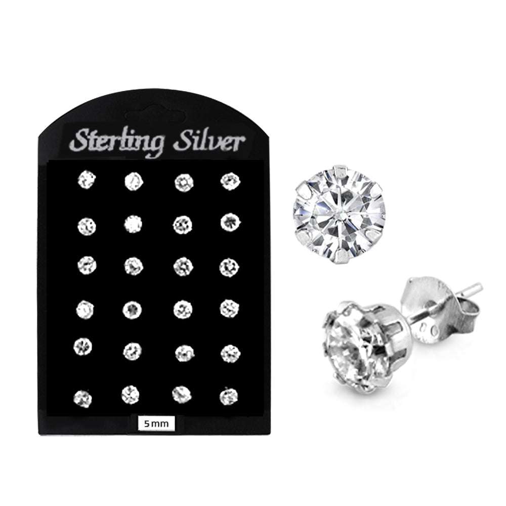 5MM CZ Round Ear Stud in 12 pair Tray