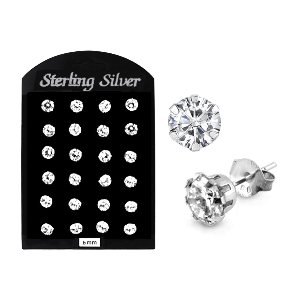 6MM CZ Round Ear Stud in 12 pair Tray