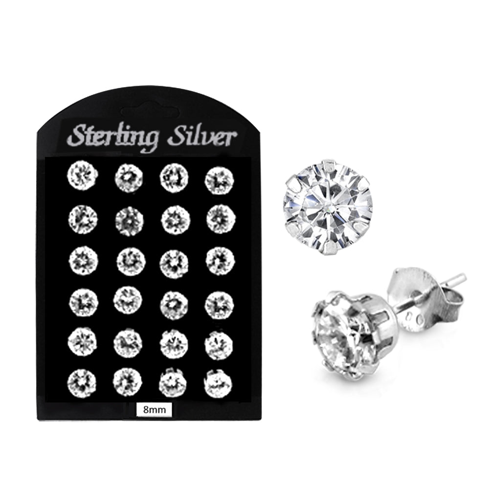 8MM CZ Round Ear Stud in 12 pair Tray