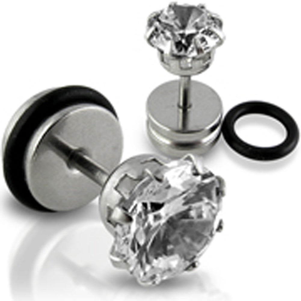 Clear CZ Jeweled Stone Fake Ear Plug with Drum