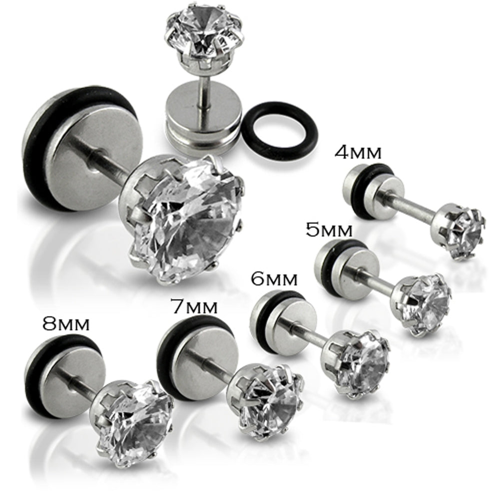 Clear CZ Jeweled Stone Fake Ear Plug with Drum