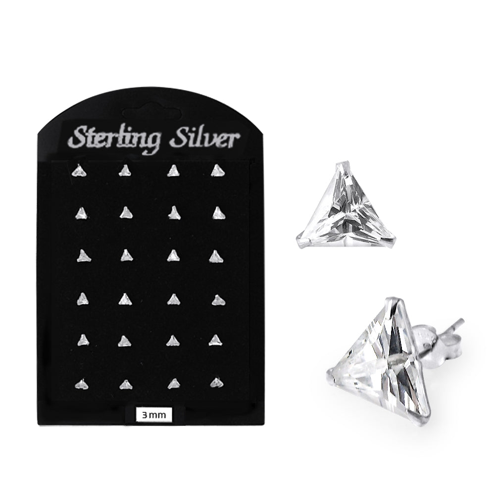 3MM CZ Triangle Ear Stud in 12 pair Tray