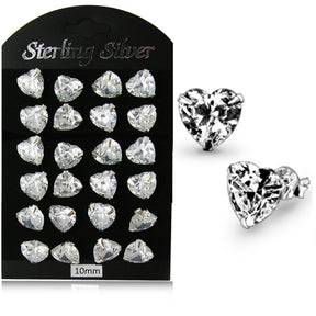 10MM CZ Heart Ear Stud in 12 pair Tray