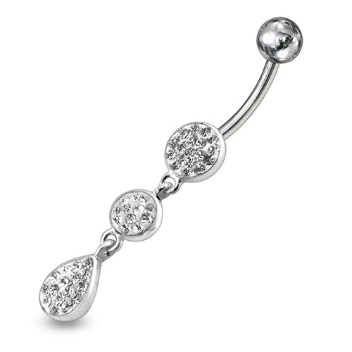 White Color Crystal Stone Dangling SS Bar Navel Belly Ring