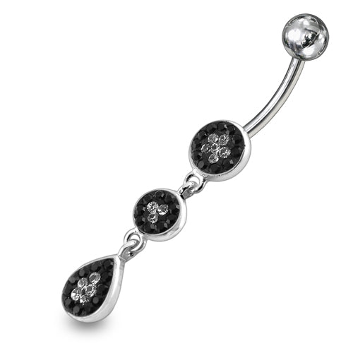 Black And White Crystal Stone Banana Bar Belly Button Ring