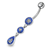 Blue With White Crystal stone Star Studded With SS Banana Bar Belly Ring