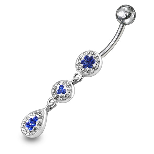 White And Blue Crystal Stone Star Dangling SS Bar Belly Ring