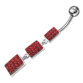 Red Color Crystal Stone Silver Dangling SS Bar Banana Bar Navel Ring