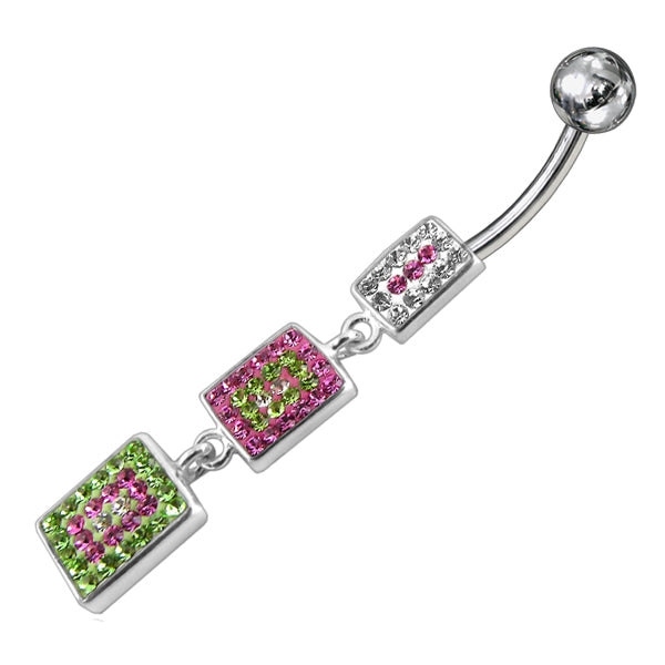 Mix Color Crystal Stone Silver Dangling Curved Bar Belly Ring