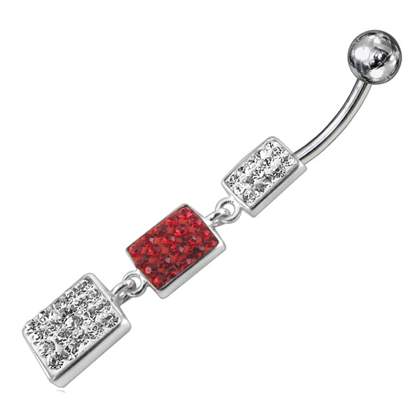 Red And White Color Crystal Stone Dangling Banana Bar Navel Belly Ring