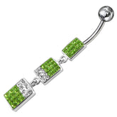 Green And White Crystal Stone Dangle With Banana Belly Ring