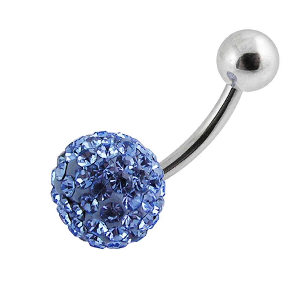 Sky Blue Single Color Crystal Stone Navel Banana Bar Belly Ring