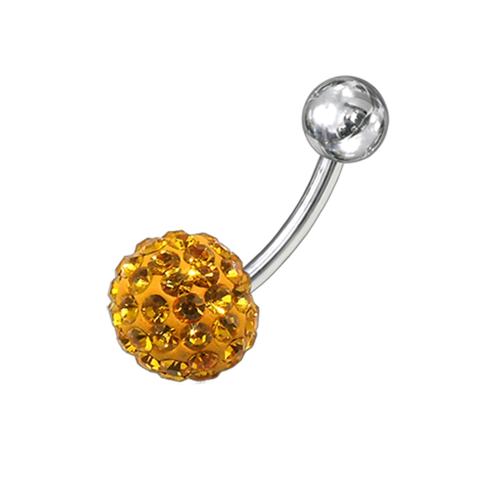 Yellow Preciosa Crystal Stone With SS Curved Bar Belly Ring