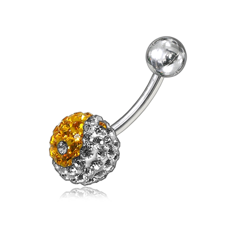 Yellow And White Preciosa Crystal Stone With SS Bar Belly Ring