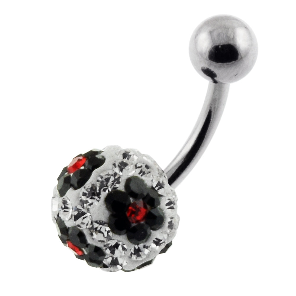 Black Crystal Stone Flower With SS Bar Banana Navel Ring