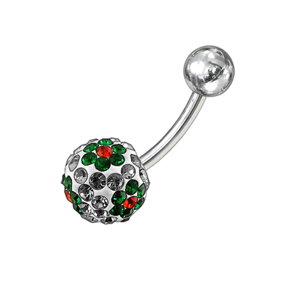 Multi Color Crystal Stone Flower With SS Banana Curved Bar Navel Body Jewelry Ring