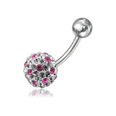 Pink And White Crystal Stone Balls SS Banana Bar Belly Ring