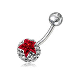 Red Heart Crystal Stone With SS Bar Navel Belly Ring