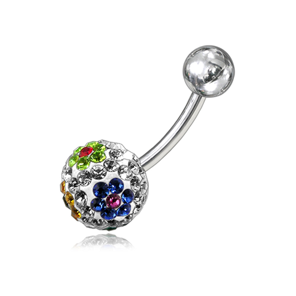 Mix Crystal Stone Balls With Curved Banana Bar Belly Ring